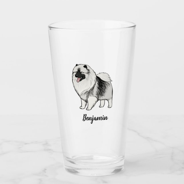 Keeshond Cartoon Dog Personalized Keesie Lover's Glass (Front)