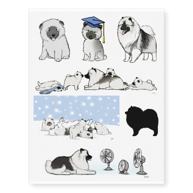 Keeshond Cartoon Dogs Temporary Tattoos (Front)