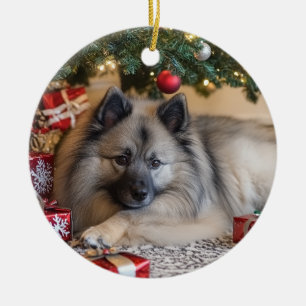 Keeshond Christmas Ceramic Ornament