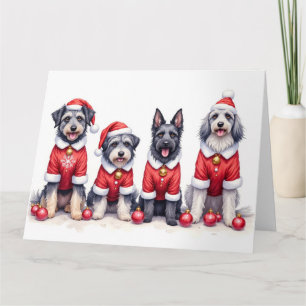 Keeshond Christmas Dress Santa Hat Card