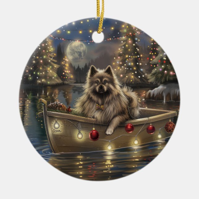 Keeshond Christmas Festive Voyage Ceramic Ornament (Front)