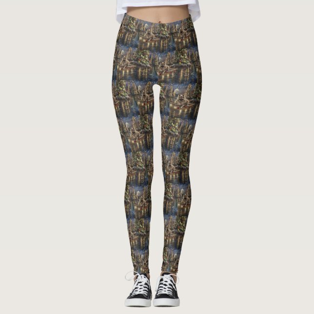 Keeshond Christmas Festive Voyage Leggings (Front)