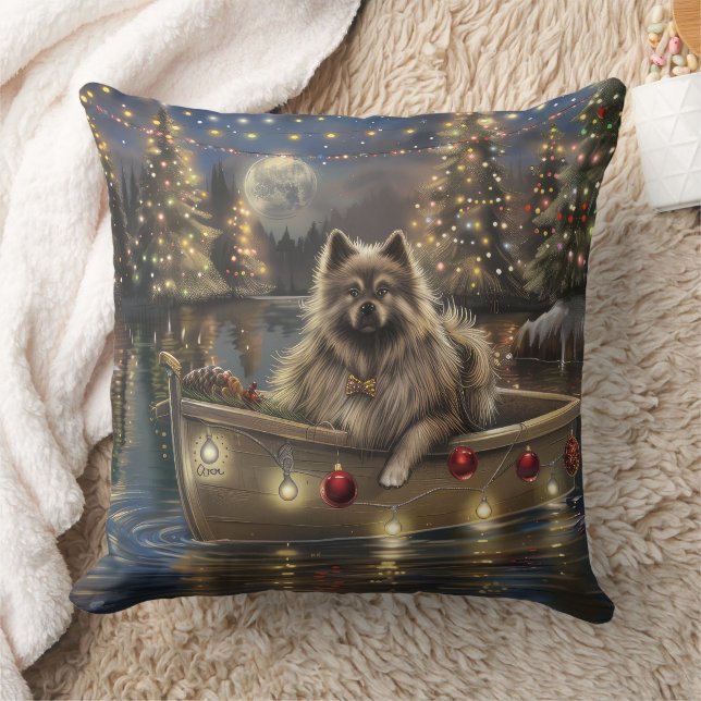 Keeshond Christmas Festive Voyage Throw Pillow (Blanket)