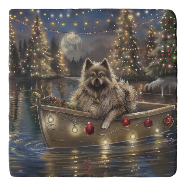 Keeshond Christmas Festive Voyage Trivet (Front)