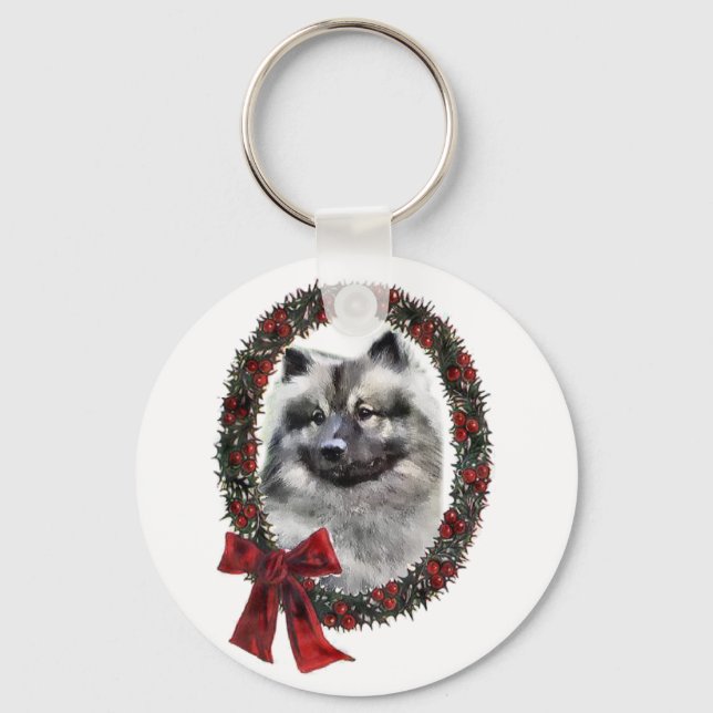 Keeshond Christmas Gifts Keychain (Front)