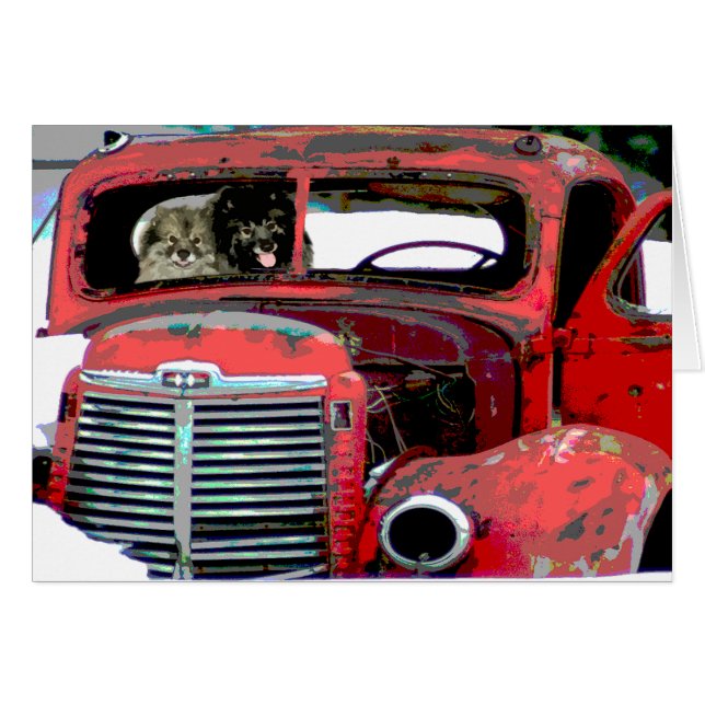 Keeshond Christmas Old Truck Painting Dog Art (Front Horizontal)