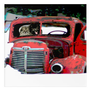 Keeshond Christmas Old Truck Painting Dog Art