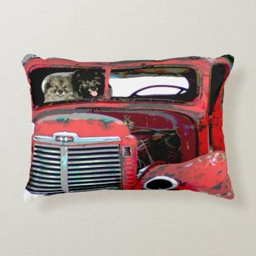 Keeshond Christmas Old Truck Painting Dog Art Accent Pillow
