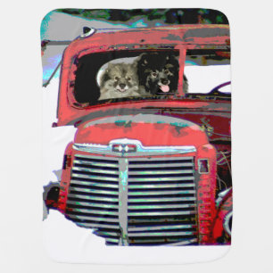 Keeshond Christmas Old Truck Painting Dog Art Baby Blanket