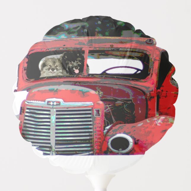 Keeshond Christmas Old Truck Painting Dog Art Balloon (Front)