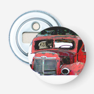 Keeshond Christmas Old Truck Painting Dog Art Bottle Opener