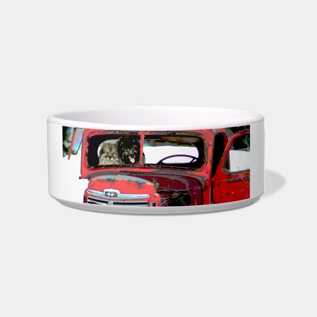 Keeshond Christmas Old Truck Painting Dog Art Bowl (Right)