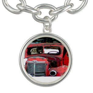 Keeshond Christmas Old Truck Painting Dog Art Bracelet