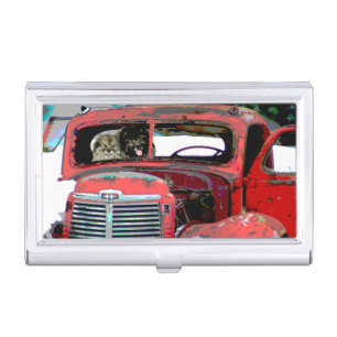 Keeshond Christmas Old Truck Painting Dog Art Business Card Case