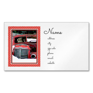 Keeshond Christmas Old Truck Painting Dog Art Business Card Magnet