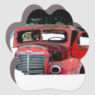 Keeshond Christmas Old Truck Painting Dog Art Car Magnet