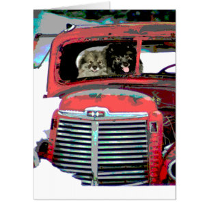 Keeshond Christmas Old Truck Painting Dog Art Card