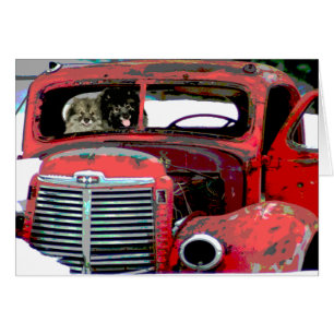 Keeshond Christmas Old Truck Painting Dog Art Cards