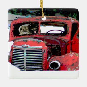 Keeshond Christmas Old Truck Painting Dog Art Ceramic Ornament