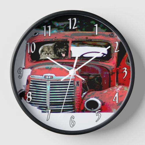 Keeshond Christmas Old Truck Painting Dog Art Clock