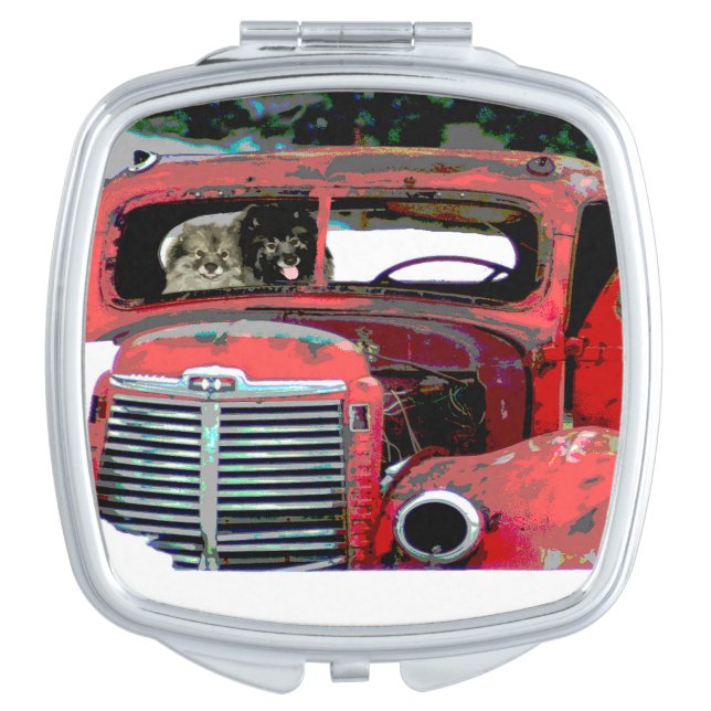 Keeshond Christmas Old Truck Painting Dog Art Compact Mirror (Front)