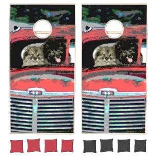 Keeshond Christmas Old Truck Painting Dog Art Cornhole Set