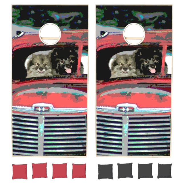 Keeshond Christmas Old Truck Painting Dog Art Cornhole Set (Set)