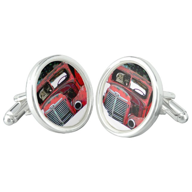 Keeshond Christmas Old Truck Painting Dog Art Cufflinks (Angled)