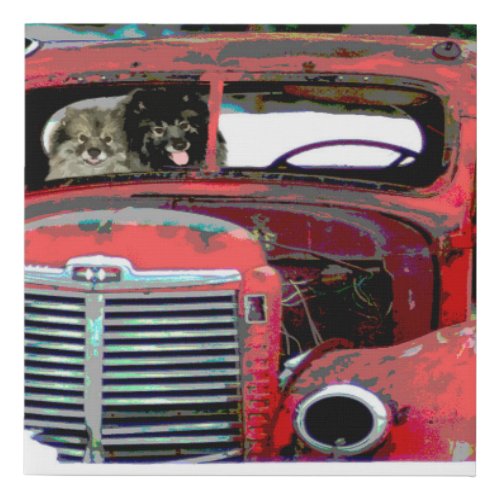 Keeshond Christmas Old Truck Painting Dog Art Faux Canvas Print