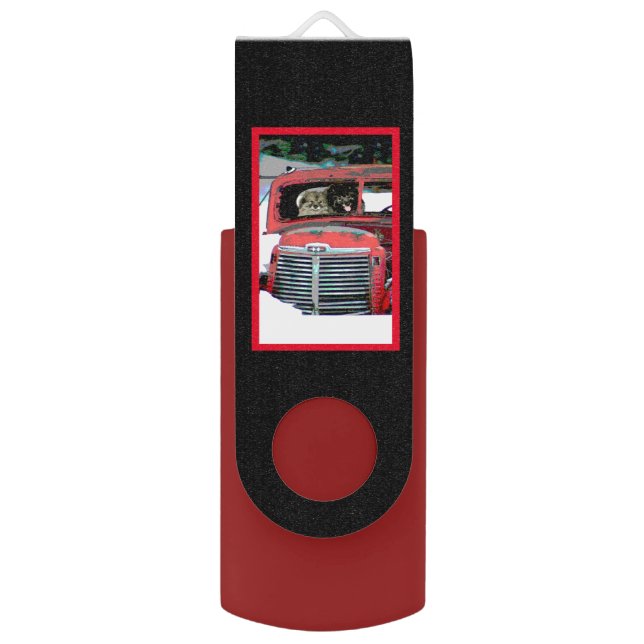Keeshond Christmas Old Truck Painting Dog Art Flash Drive (Front Vertical)