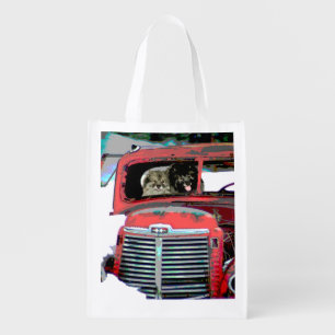 Keeshond Christmas Old Truck Painting Dog Art Grocery Bag