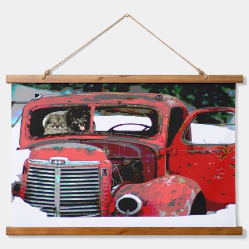 Keeshond Christmas Old Truck Painting Dog Art Hanging Tapestry