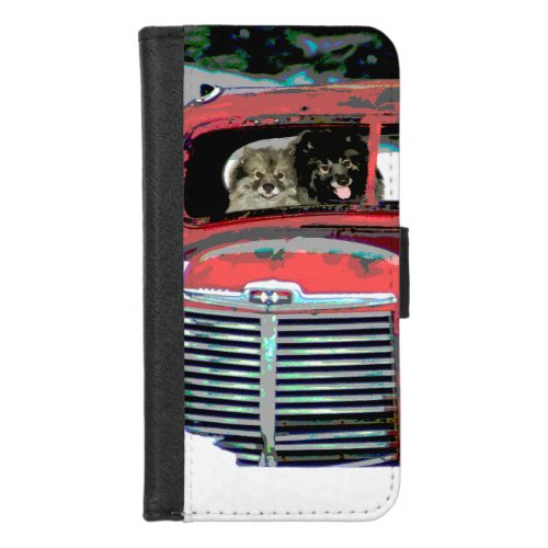 Keeshond Christmas Old Truck Painting Dog Art iPhone 87 Wallet Case