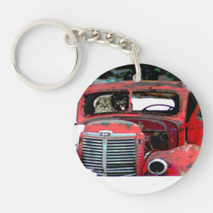 Keeshond Christmas Old Truck Painting Dog Art Keychain