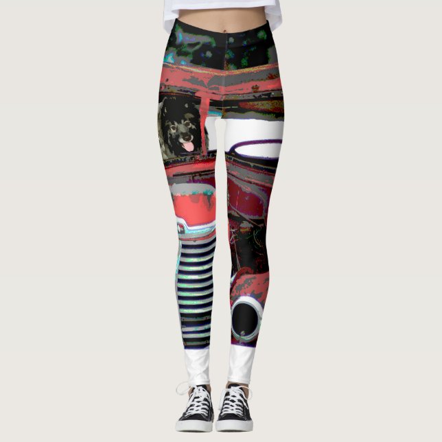Keeshond Christmas Old Truck Painting Dog Art Leggings (Front)