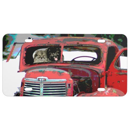 Keeshond Christmas Old Truck Painting Dog Art License Plate