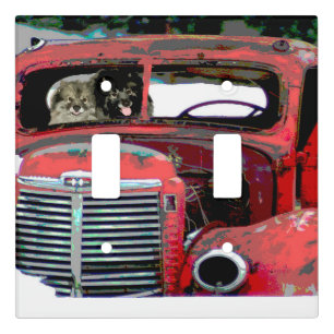 Keeshond Christmas Old Truck Painting Dog Art Light Switch Cover