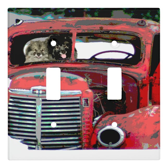 Keeshond Christmas Old Truck Painting Dog Art Light Switch Cover (Front)