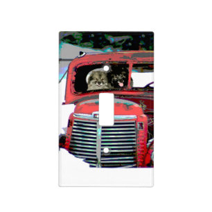 Keeshond Christmas Old Truck Painting Dog Art Light Switch Cover