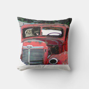 Keeshond Christmas Old Truck Painting Dog Art Outdoor Pillow