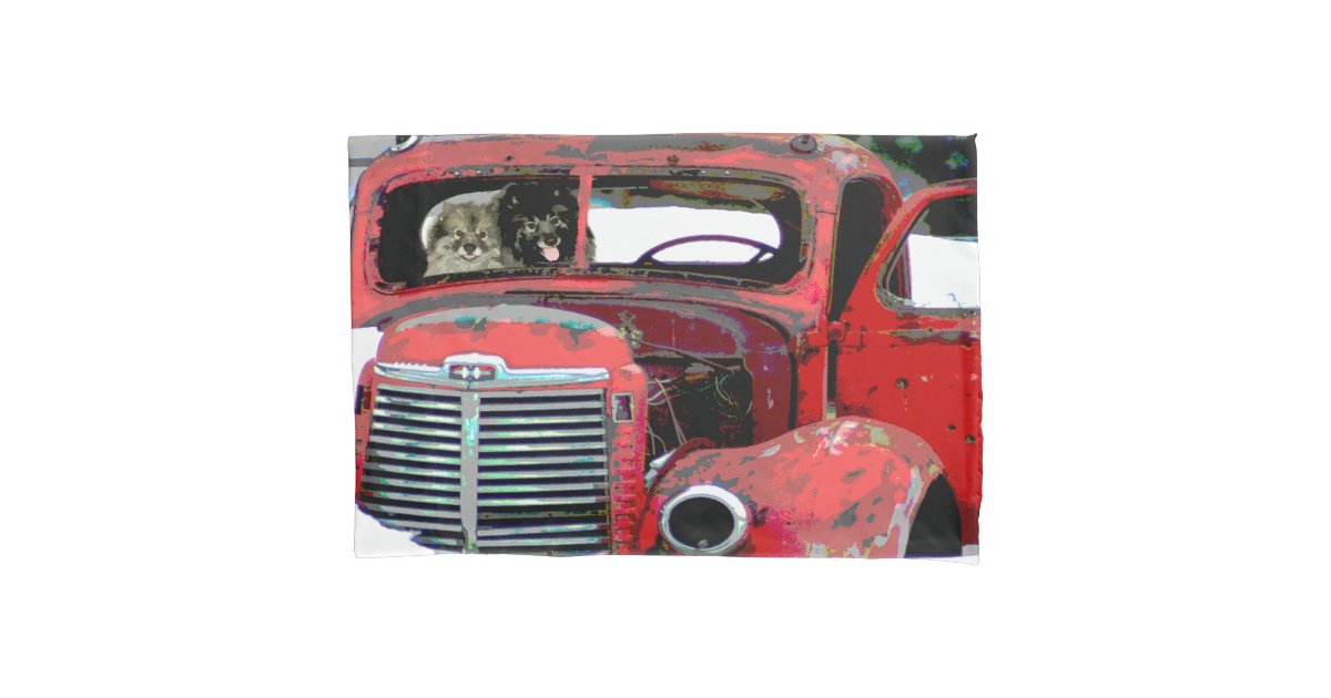 Keeshond Christmas Old Truck Painting Dog Art Pillow Case Zazzle Com