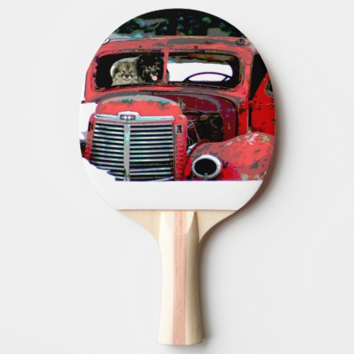 Keeshond Christmas Old Truck Painting Dog Art Ping Pong Paddle