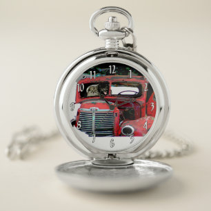 Keeshond Christmas Old Truck Painting Dog Art Pocket Watch