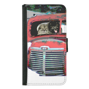 Keeshond Christmas Old Truck Painting Dog Art Samsung Galaxy S5 Wallet Case