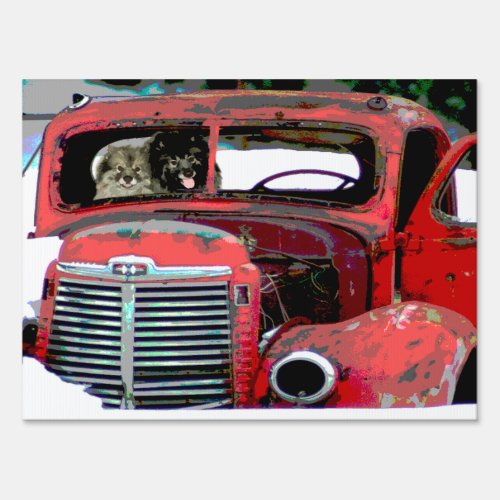 Keeshond Christmas Old Truck Painting Dog Art Sign