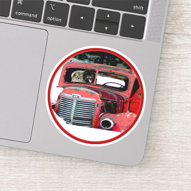 Keeshond Christmas Old Truck Painting Dog Art Sticker (Detail)