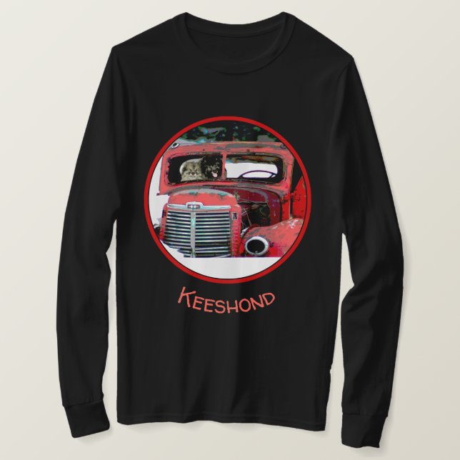 Keeshond Christmas Old Truck Painting Dog Art T-Shirt (Design Front)