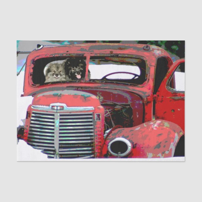 Keeshond Christmas Old Truck Painting Dog Art Tissue Paper (Front)