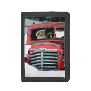 Keeshond Christmas Old Truck Painting Dog Art Tri-fold Wallet