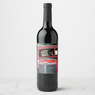 Keeshond Christmas Old Truck Painting Dog Art Wine Label